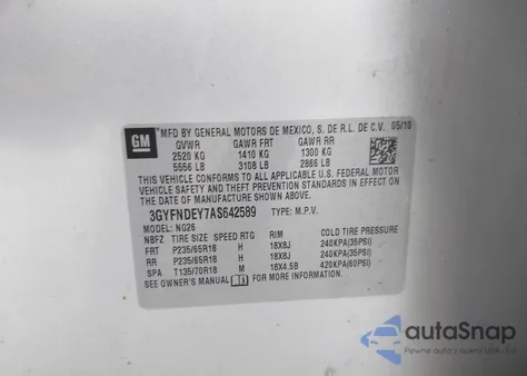 2010 Cadillac Srx Luxury Collection из США, поврежденный, VIN 3GYFNDEY7AS642589